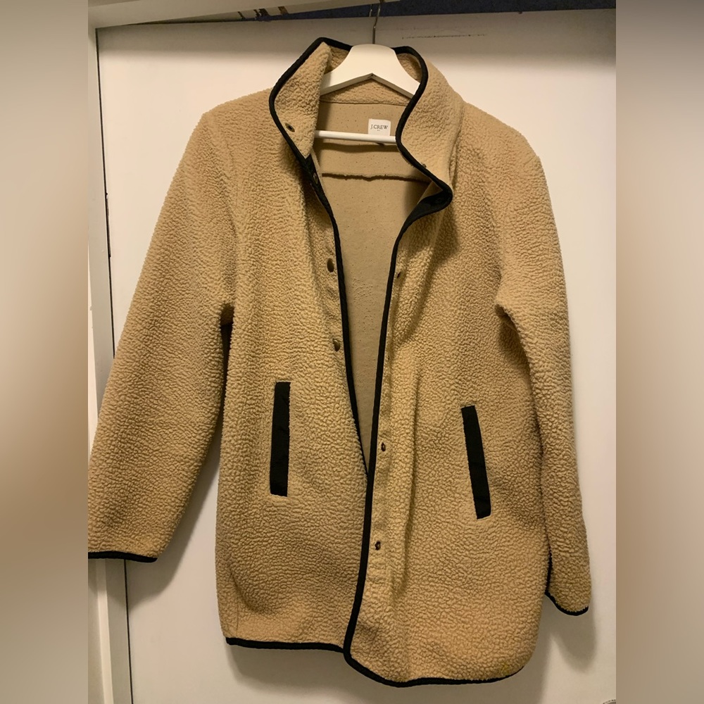 J. Crew Factory Piped Sherpa Coat - Petite Large